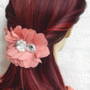 Coral cream grey chiffon hair barrette, floaty bridal or party ponytail clip,